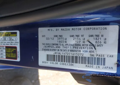 2012 Mazda Mazda3 I Touring from USA, damaged, VIN JM1BL1V72C1615272